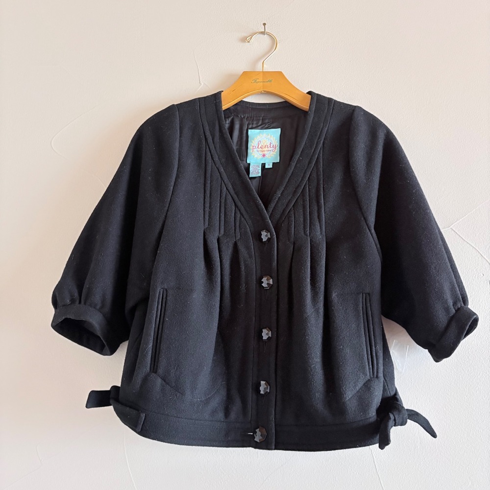 Plenty by Tracy Reese Black Wool Blend Pintuck Cropped Retro Jacket Coat 6